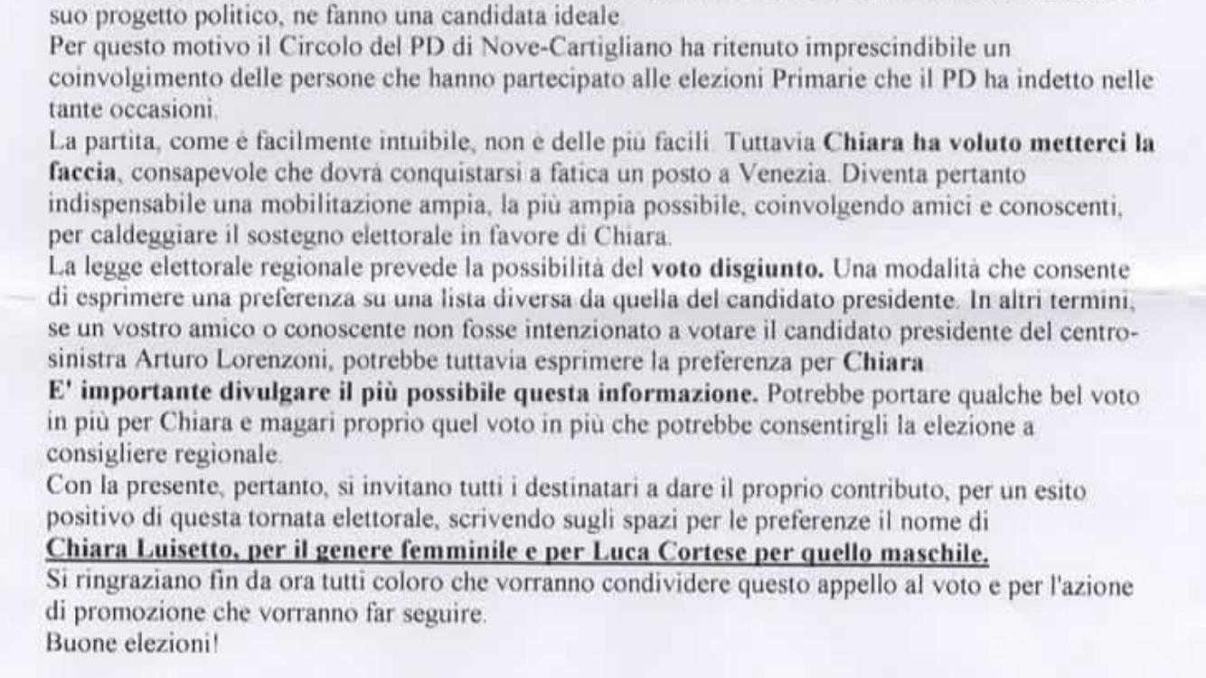 Al momento stai visualizzando Sostiene Lorenzoni ma invita al voto disgiunto. “L’incidente” della candidata Pd