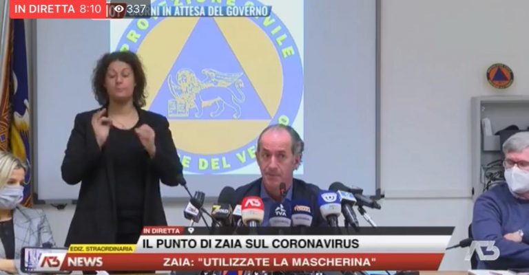 Covid, Zaia: “Entro 3-4 giorni in Veneto salirà il livello critico”